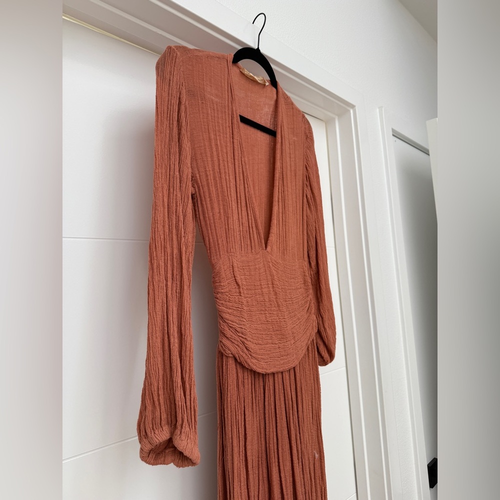Jen’s Pirate Booty Lapis Rust Boho Maxi Dress Long Sleeve Slit Festival | Size S - Picture 11 of 17